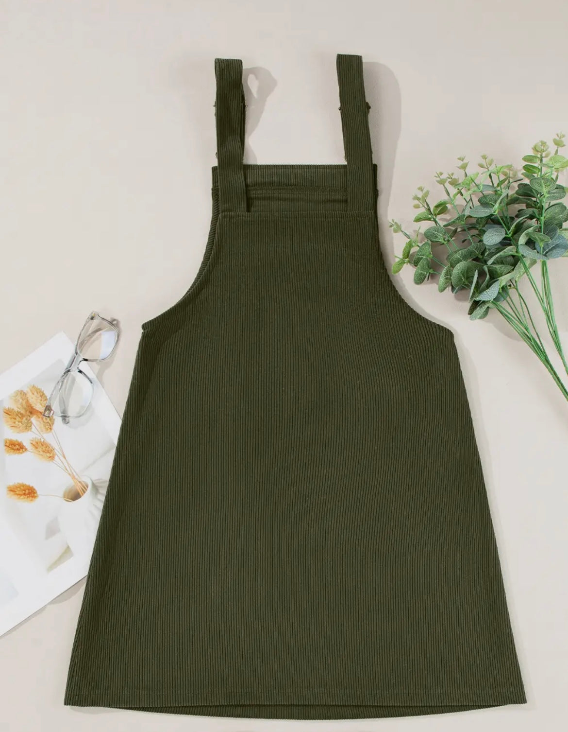 Olive Green Overall Dress