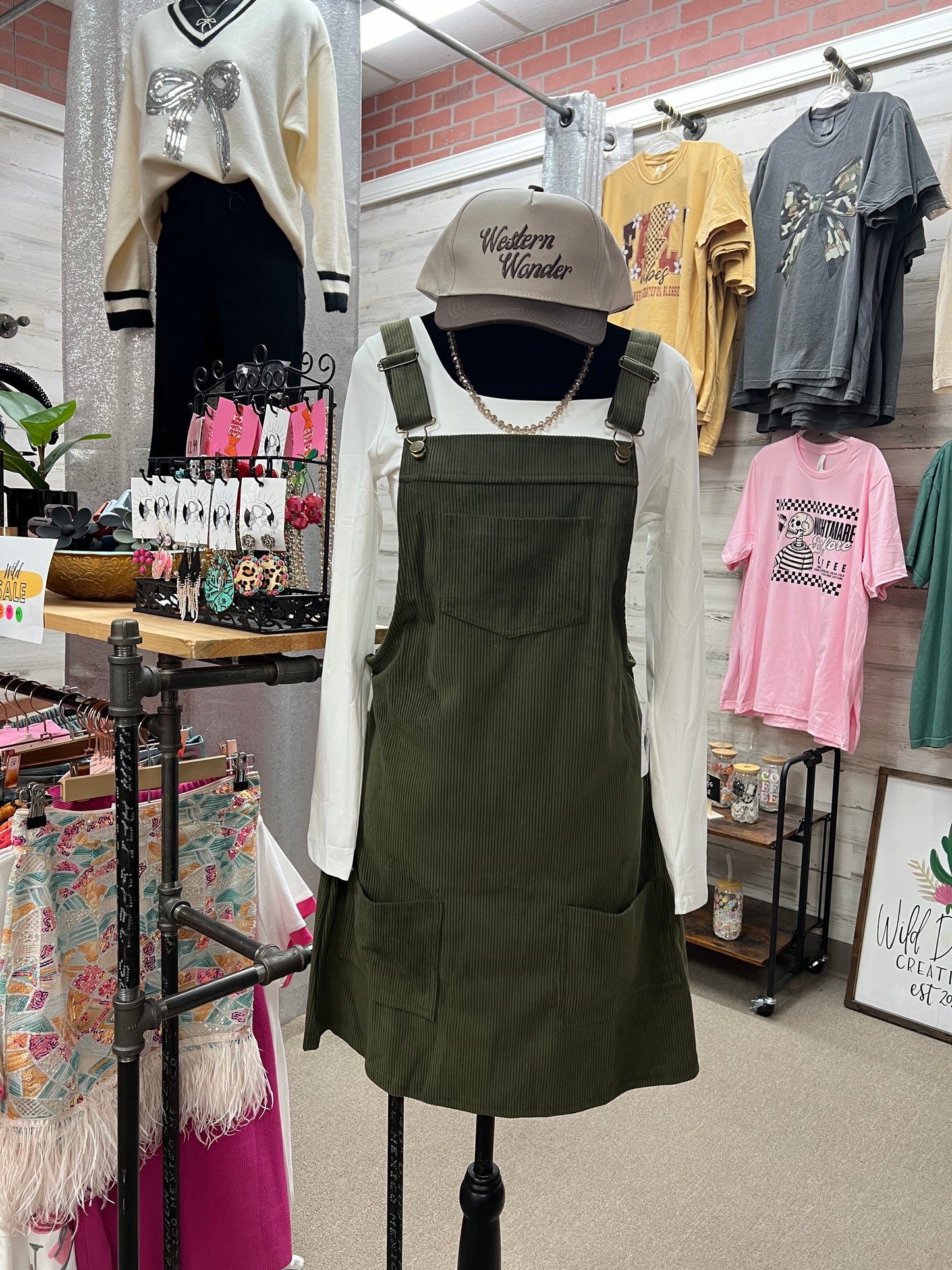 Olive Green Overall Dress